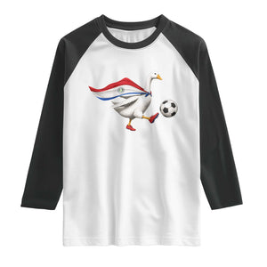 Funny Paraguay Soccer Raglan Shirt Goose Wearing Paraguayan Flag Patriotic Football Fan Graphic TS10 White Black Print Your Wear