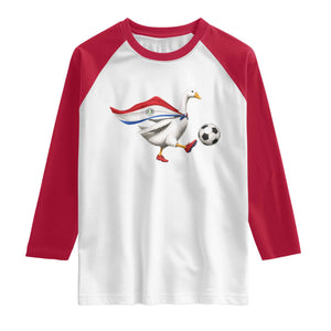 Funny Paraguay Soccer Raglan Shirt Goose Wearing Paraguayan Flag Patriotic Football Fan Graphic TS10 White Red Print Your Wear