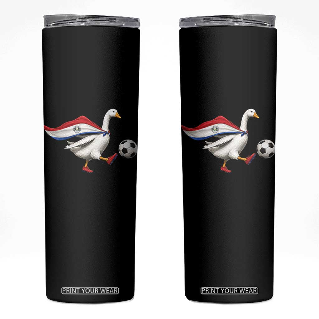 Funny Paraguay Soccer Skinny Tumbler Goose Wearing Paraguayan Flag Patriotic Football Fan Graphic TS10 Black Print Your Wear