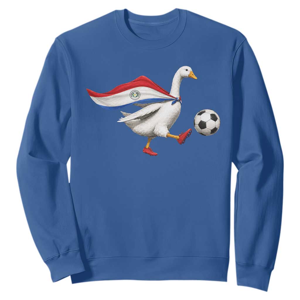 Funny Paraguay Soccer Sweatshirt Goose Wearing Paraguayan Flag Patriotic Football Fan Graphic TS10 Royal Blue Print Your Wear