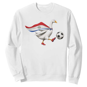 Funny Paraguay Soccer Sweatshirt Goose Wearing Paraguayan Flag Patriotic Football Fan Graphic TS10 White Print Your Wear
