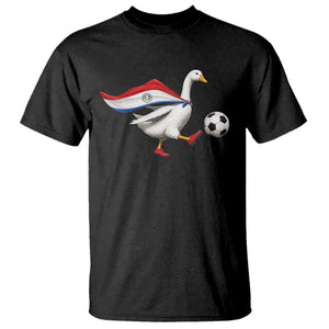 Funny Paraguay Soccer T Shirt Goose Wearing Paraguayan Flag Patriotic Football Fan Graphic TS10 Black Print Your Wear