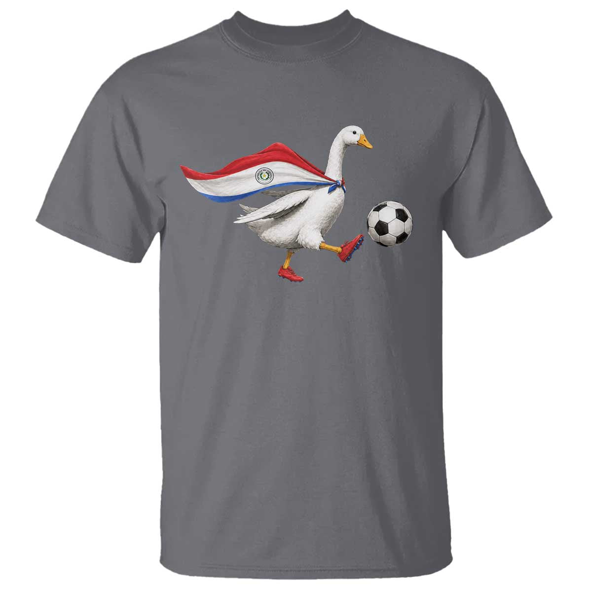 Funny Paraguay Soccer T Shirt Goose Wearing Paraguayan Flag Patriotic Football Fan Graphic TS10 Charcoal Print Your Wear
