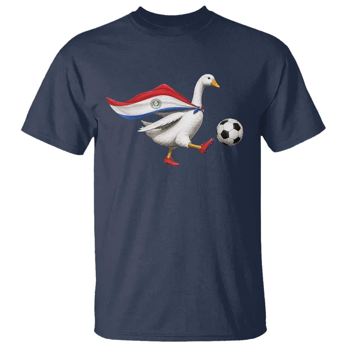 Funny Paraguay Soccer T Shirt Goose Wearing Paraguayan Flag Patriotic Football Fan Graphic TS10 Navy Print Your Wear