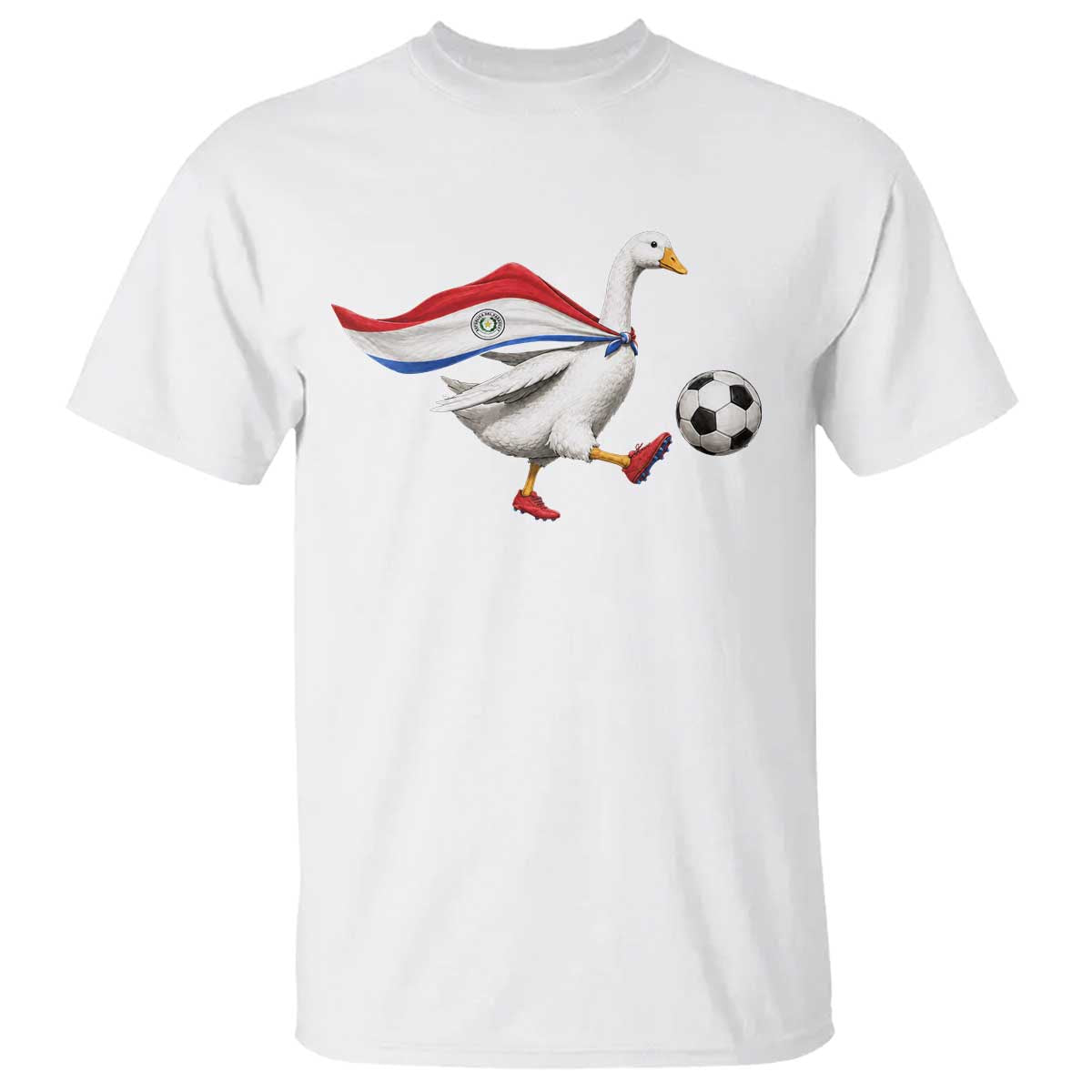 Funny Paraguay Soccer T Shirt Goose Wearing Paraguayan Flag Patriotic Football Fan Graphic TS10 White Print Your Wear