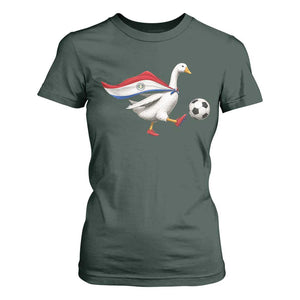 Funny Paraguay Soccer T Shirt For Women Goose Wearing Paraguayan Flag Patriotic Football Fan Graphic TS10 Dark Forest Green Print Your Wear