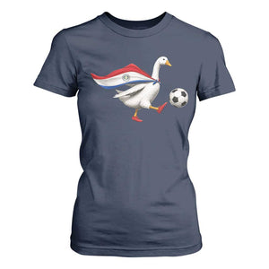 Funny Paraguay Soccer T Shirt For Women Goose Wearing Paraguayan Flag Patriotic Football Fan Graphic TS10 Navy Print Your Wear