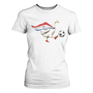 Funny Paraguay Soccer T Shirt For Women Goose Wearing Paraguayan Flag Patriotic Football Fan Graphic TS10 White Print Your Wear
