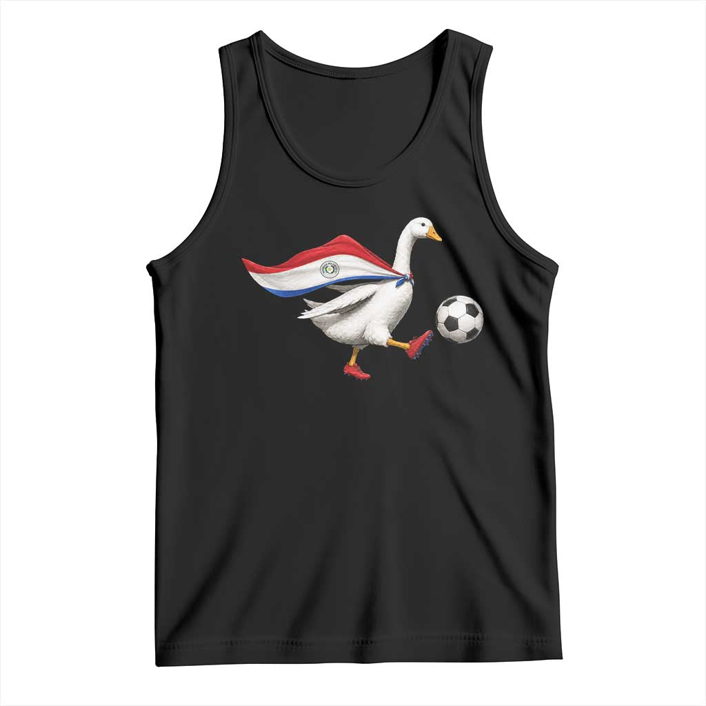 Funny Paraguay Soccer Tank Top Goose Wearing Paraguayan Flag Patriotic Football Fan Graphic TS10 Black Print Your Wear