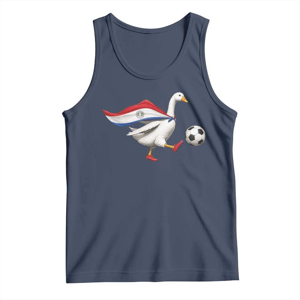 Funny Paraguay Soccer Tank Top Goose Wearing Paraguayan Flag Patriotic Football Fan Graphic TS10 Navy Print Your Wear