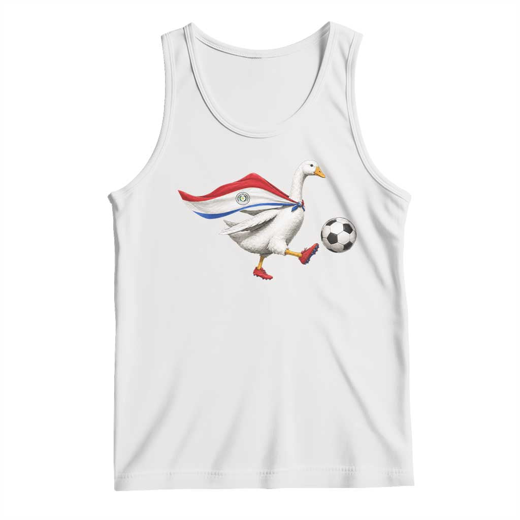 Funny Paraguay Soccer Tank Top Goose Wearing Paraguayan Flag Patriotic Football Fan Graphic TS10 White Print Your Wear