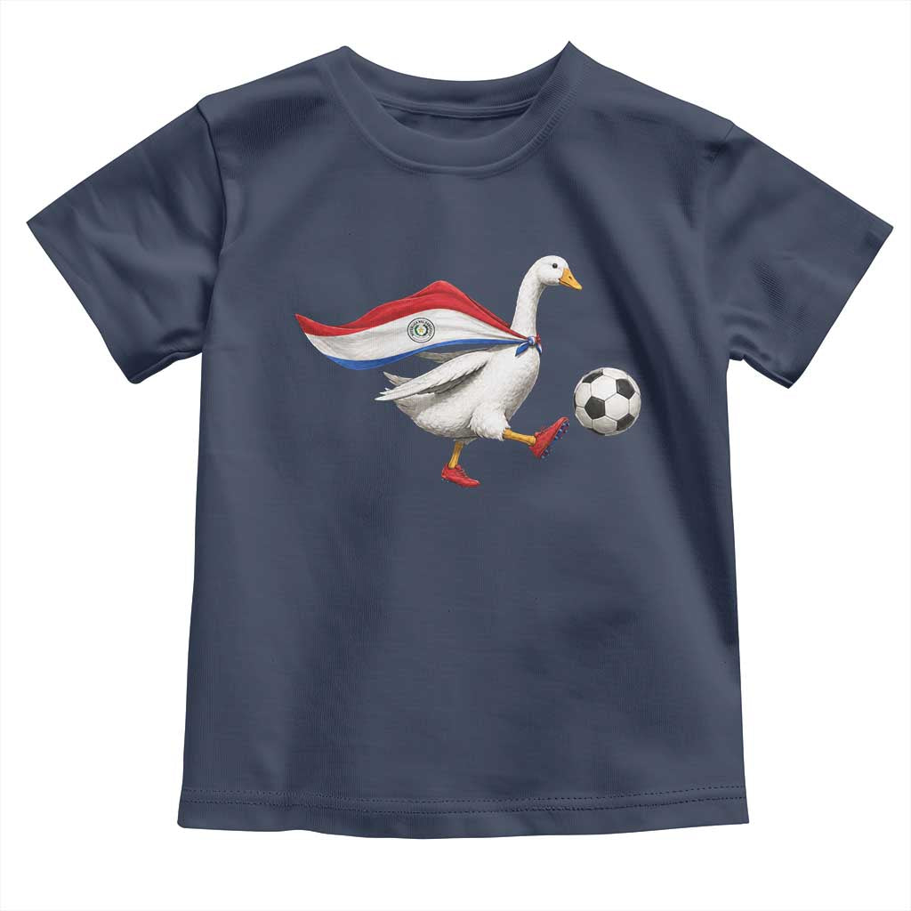 Funny Paraguay Soccer Toddler T Shirt Goose Wearing Paraguayan Flag Patriotic Football Fan Graphic TS10 Navy Print Your Wear