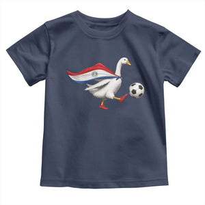 Funny Paraguay Soccer Toddler T Shirt Goose Wearing Paraguayan Flag Patriotic Football Fan Graphic TS10 Navy Print Your Wear