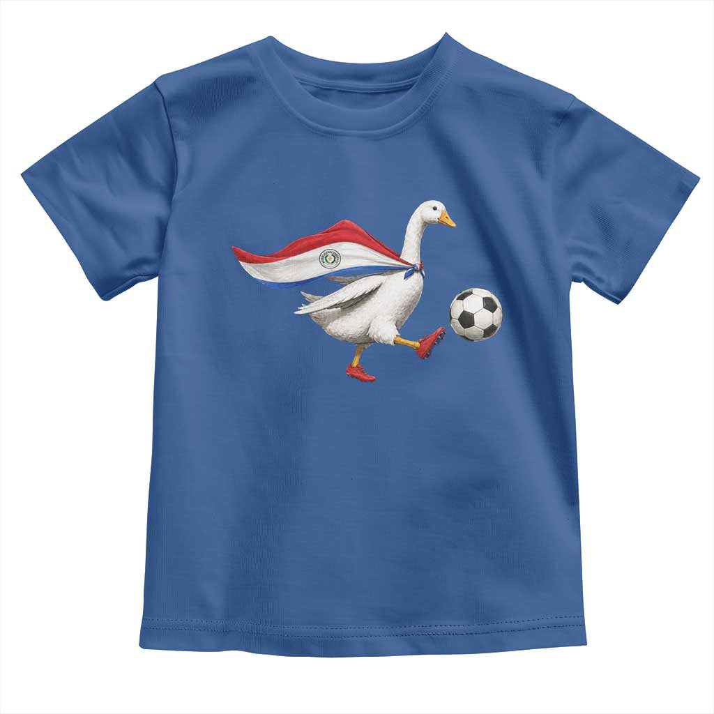 Funny Paraguay Soccer Toddler T Shirt Goose Wearing Paraguayan Flag Patriotic Football Fan Graphic TS10 Royal Blue Print Your Wear