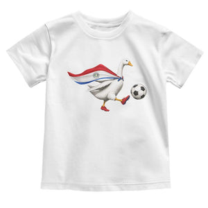 Funny Paraguay Soccer Toddler T Shirt Goose Wearing Paraguayan Flag Patriotic Football Fan Graphic TS10 White Print Your Wear