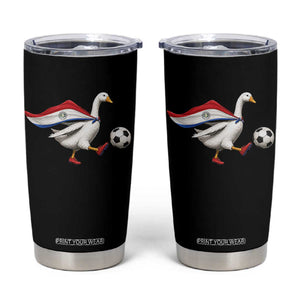 Funny Paraguay Soccer Tumbler Cup Goose Wearing Paraguayan Flag Patriotic Football Fan Graphic TS10 Black Print Your Wear