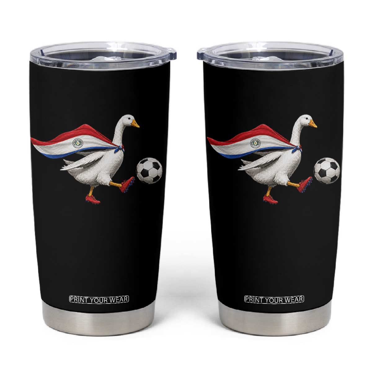 Funny Paraguay Soccer Tumbler Cup Goose Wearing Paraguayan Flag Patriotic Football Fan Graphic TS10 Black Print Your Wear