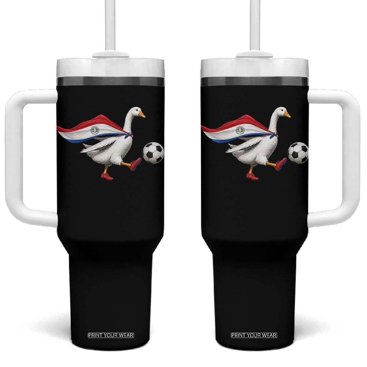 Funny Paraguay Soccer Tumbler With Handle Goose Wearing Paraguayan Flag Patriotic Football Fan Graphic TS10 One Size: 40 oz Black Print Your Wear