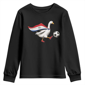 Funny Paraguay Soccer Youth Sweatshirt Goose Wearing Paraguayan Flag Patriotic Football Fan Graphic TS10 Black Print Your Wear