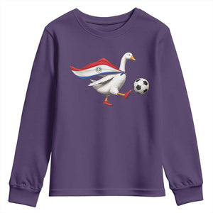 Funny Paraguay Soccer Youth Sweatshirt Goose Wearing Paraguayan Flag Patriotic Football Fan Graphic TS10 Purple Print Your Wear