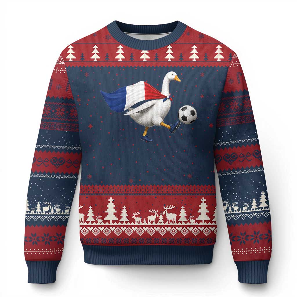 France Soccer Goose Ugly Christmas Sweater French Flag Patriotic Football Fan Graphic TS10 Navy Red Print Your Wear