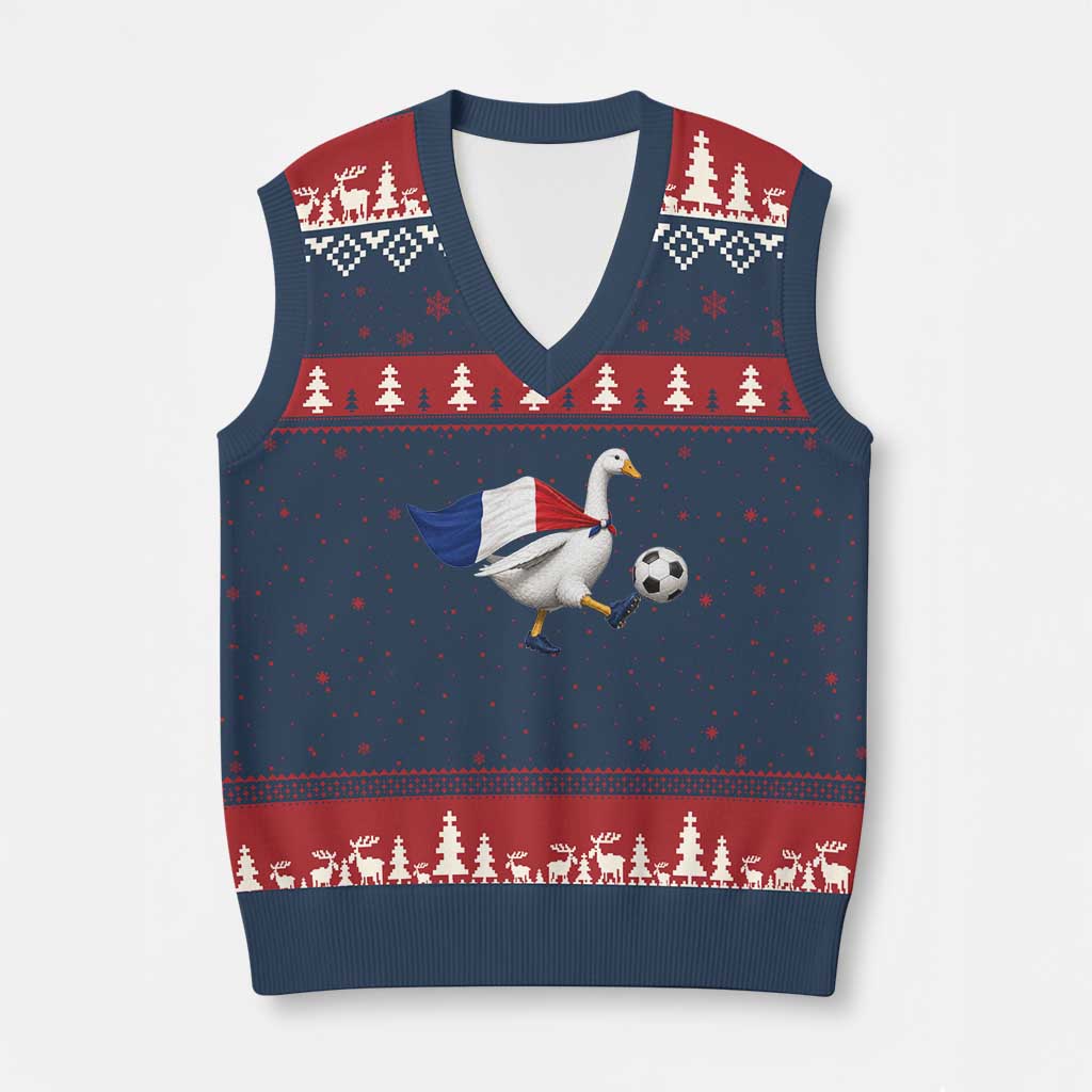 France Soccer Goose V-Neck Knit Sweater Vest French Flag Patriotic Football Fan Graphic TS10 Navy Red Print Your Wear