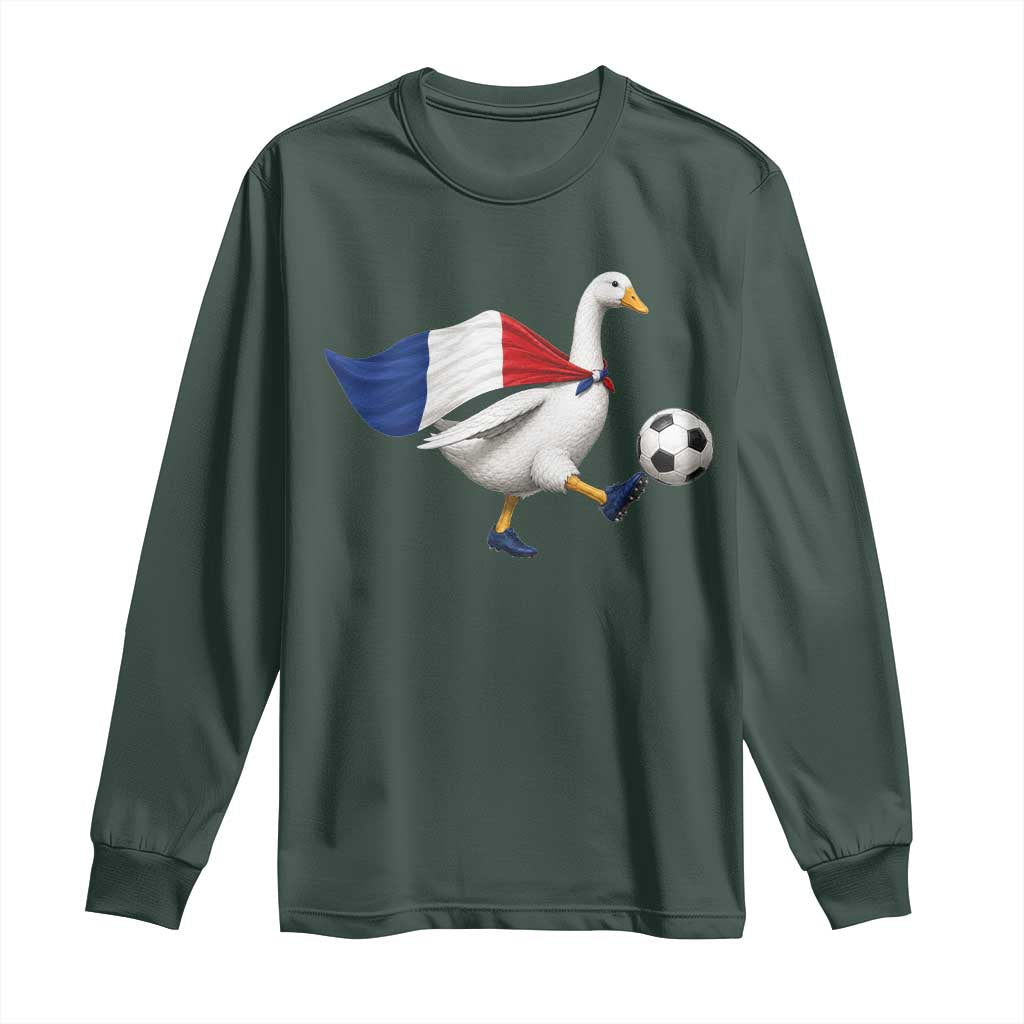 France Soccer Goose Long Sleeve Shirt French Flag Patriotic Football Fan Graphic TS10 Dark Forest Green Print Your Wear