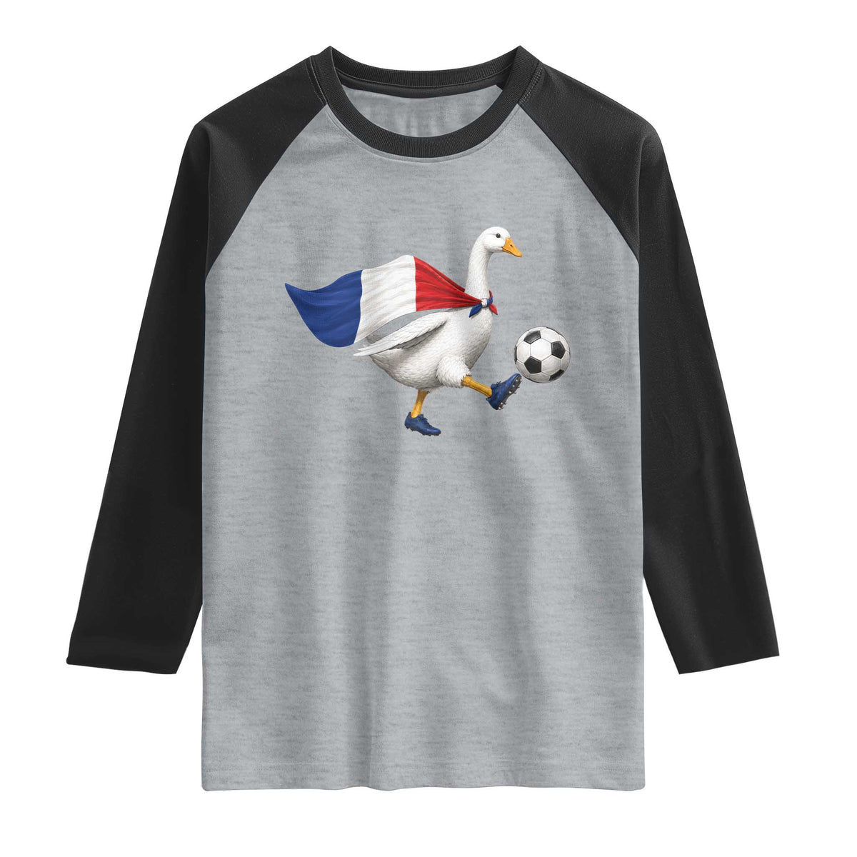 France Soccer Goose Raglan Shirt French Flag Patriotic Football Fan Graphic TS10 XS Heather Gray Black Print Your Wear