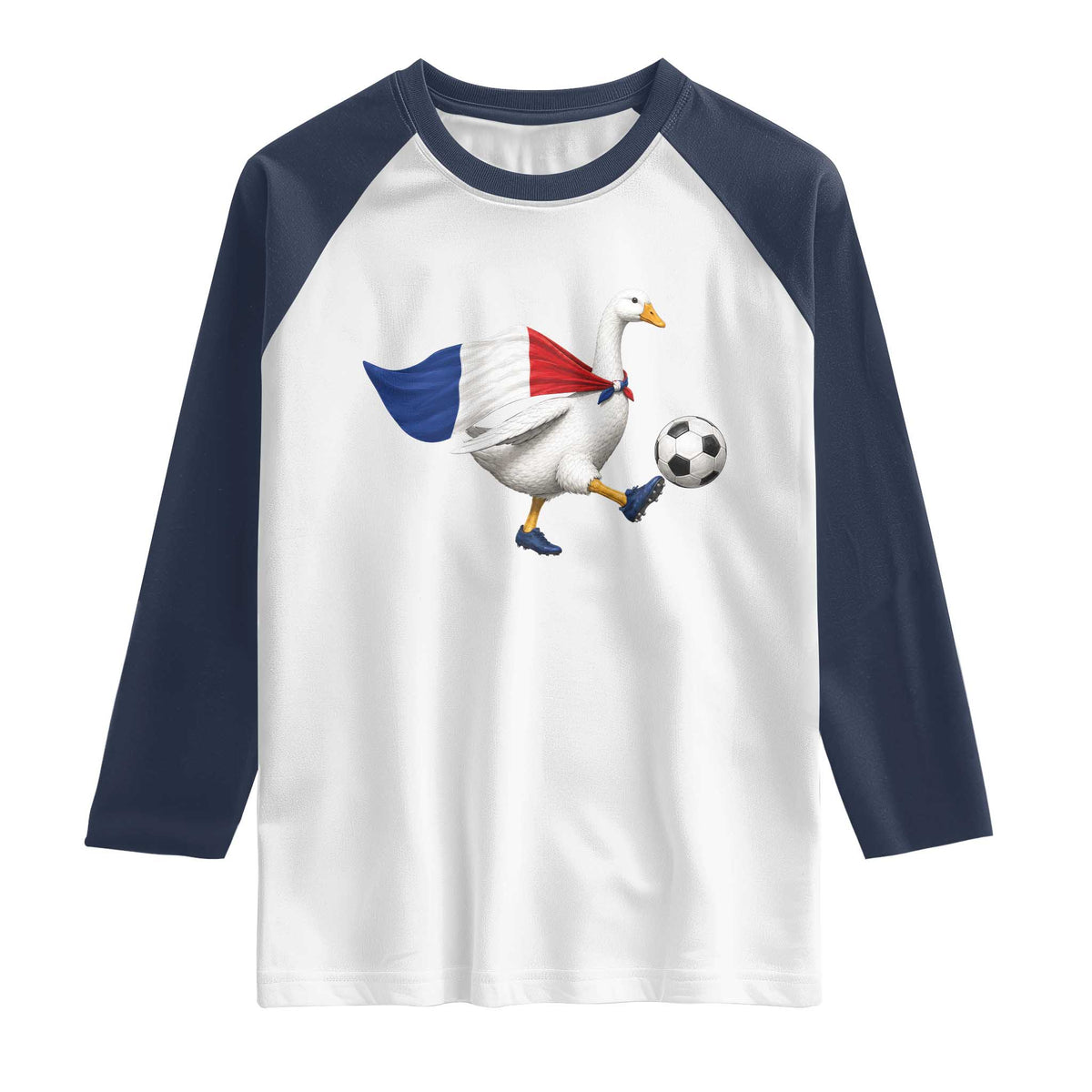 France Soccer Goose Raglan Shirt French Flag Patriotic Football Fan Graphic TS10 White Navy Print Your Wear