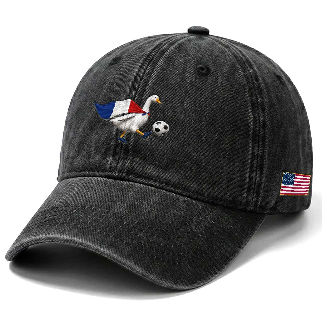 France Soccer Goose Washed Cotton Baseball Cap French Flag Patriotic Football Fan Graphic TS10 Print Your Wear