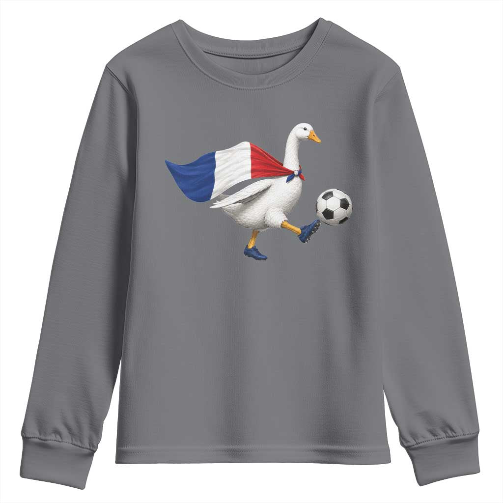 France Soccer Goose Youth Sweatshirt French Flag Patriotic Football Fan Graphic TS10 Charcoal Print Your Wear