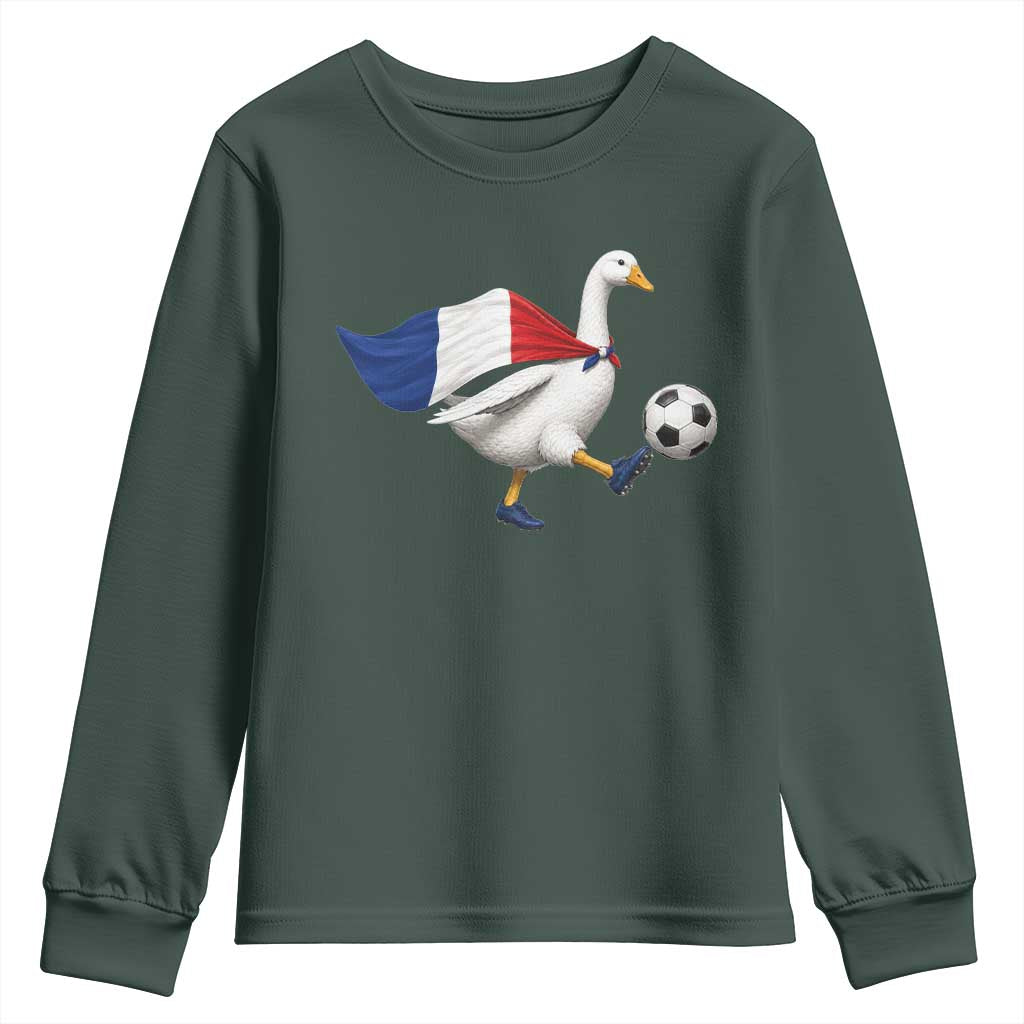 France Soccer Goose Youth Sweatshirt French Flag Patriotic Football Fan Graphic TS10 Dark Forest Green Print Your Wear