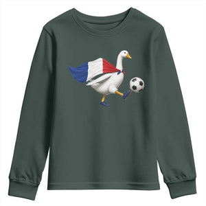 France Soccer Goose Youth Sweatshirt French Flag Patriotic Football Fan Graphic TS10 Dark Forest Green Print Your Wear