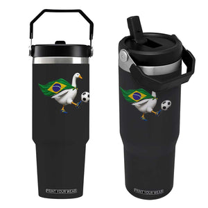 Brazil Soccer Goose Flip Straw Tumbler Brazilian Flag Patriotic Football Fan Graphic TS10 One Size: 30 oz Black Print Your Wear