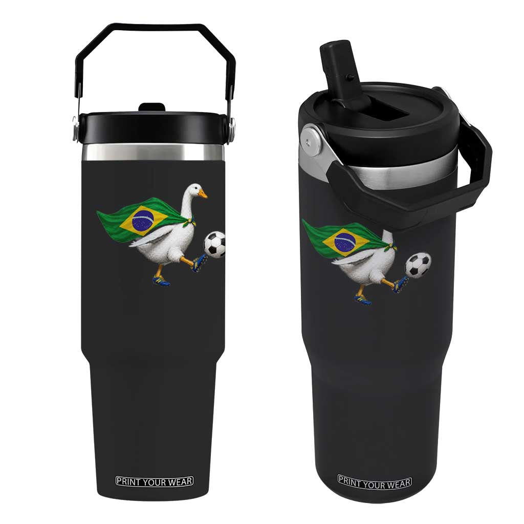 Brazil Soccer Goose Flip Straw Tumbler Brazilian Flag Patriotic Football Fan Graphic TS10 One Size: 30 oz Black Print Your Wear