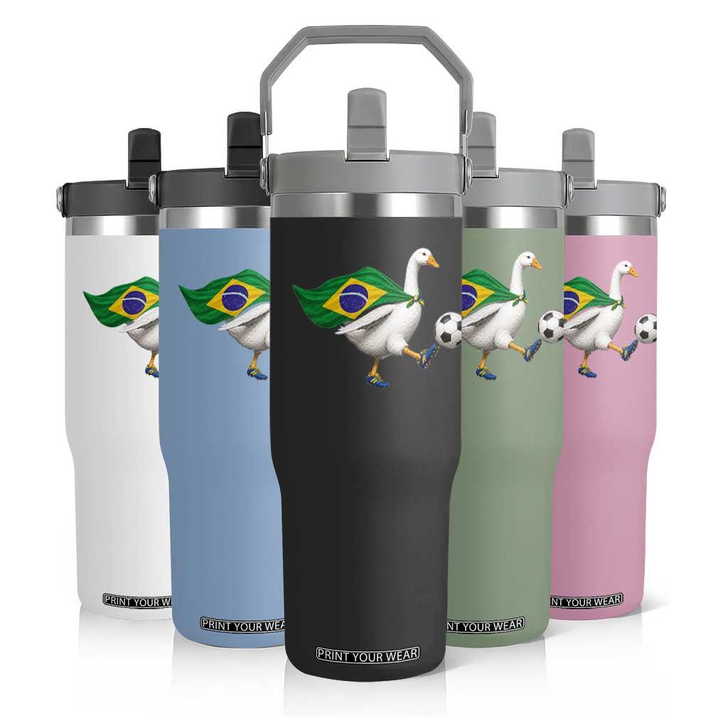 Brazil Soccer Goose Flip Straw Tumbler Brazilian Flag Patriotic Football Fan Graphic TS10 Print Your Wear