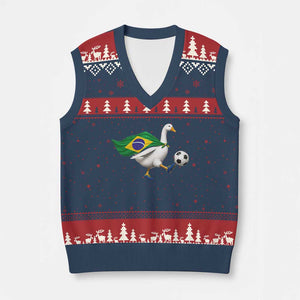 Brazil Soccer Goose V-Neck Knit Sweater Vest Brazilian Flag Patriotic Football Fan Graphic TS10 Navy Red Print Your Wear