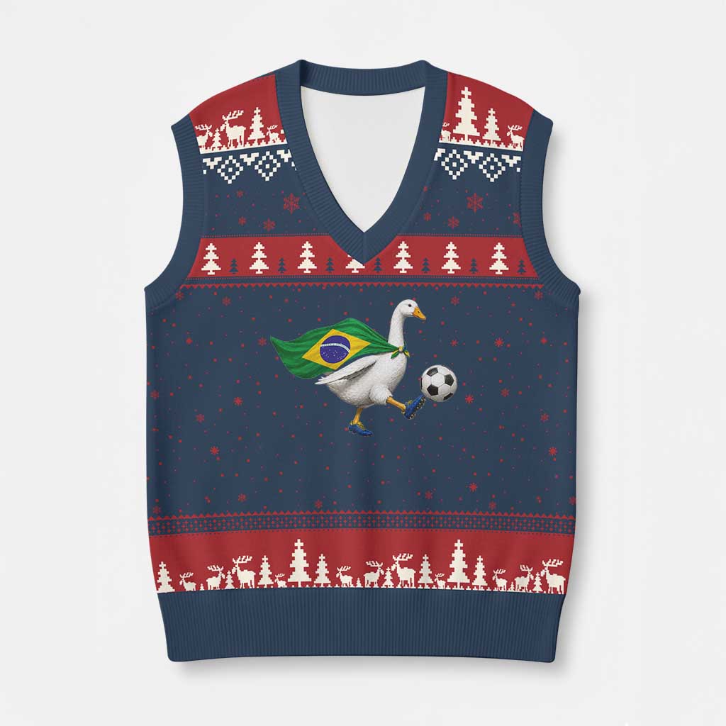 Brazil Soccer Goose V-Neck Knit Sweater Vest Brazilian Flag Patriotic Football Fan Graphic TS10 Navy Red Print Your Wear