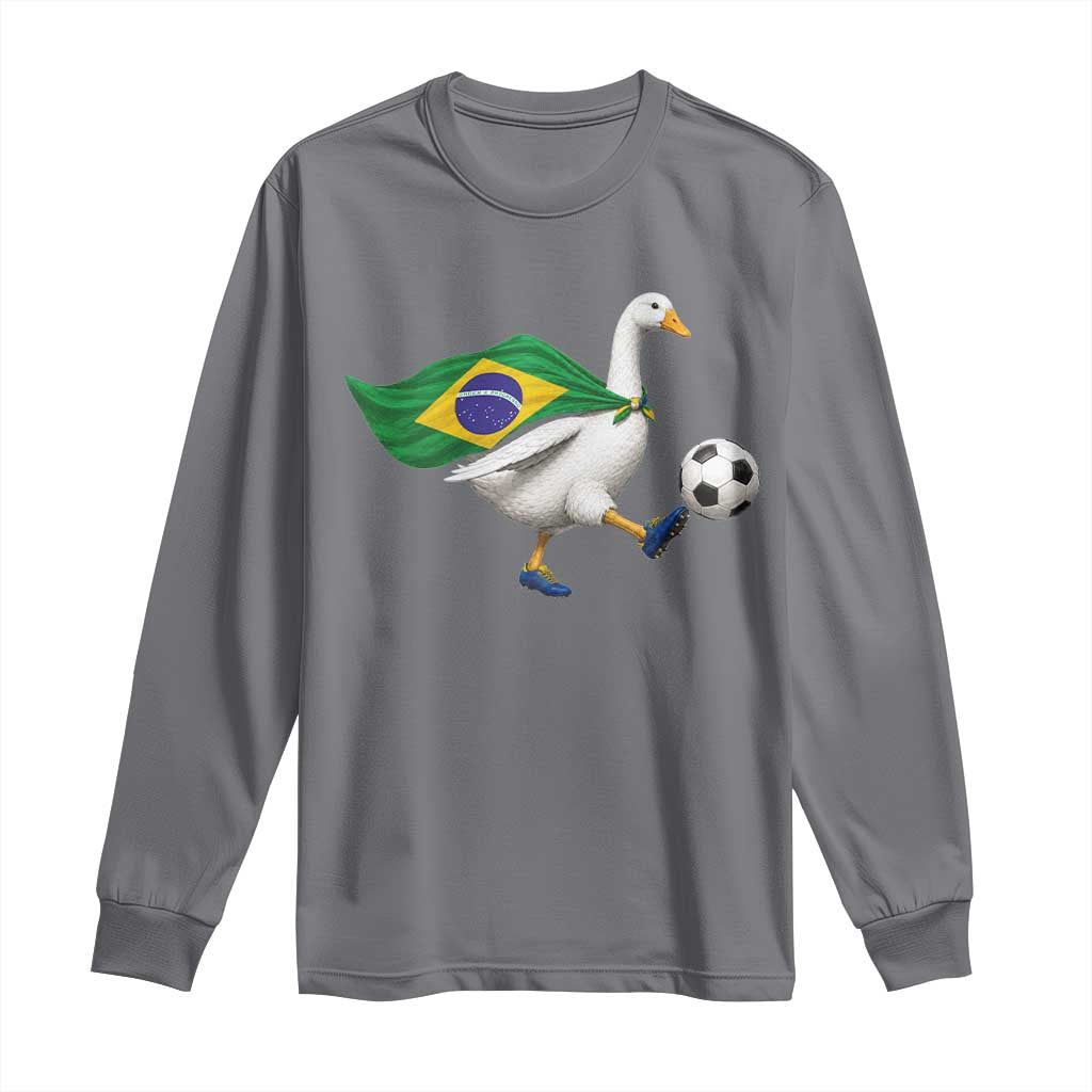 Brazil Soccer Goose Long Sleeve Shirt Brazilian Flag Patriotic Football Fan Graphic TS10 Charcoal Print Your Wear