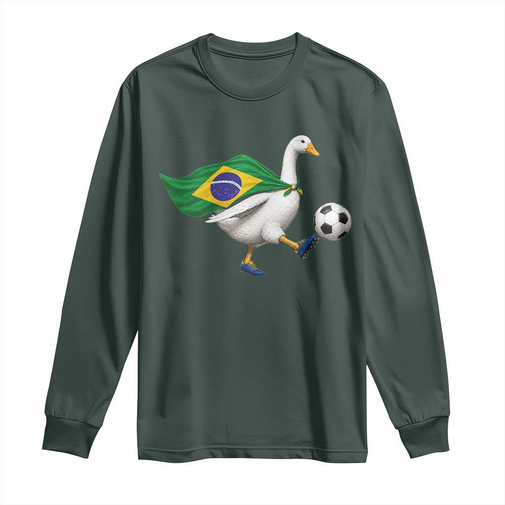 Brazil Soccer Goose Long Sleeve Shirt Brazilian Flag Patriotic Football Fan Graphic TS10 Dark Forest Green Print Your Wear