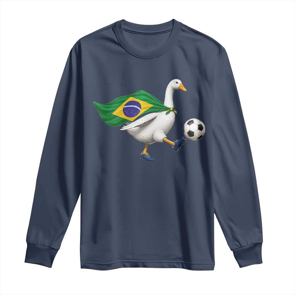 Brazil Soccer Goose Long Sleeve Shirt Brazilian Flag Patriotic Football Fan Graphic TS10 Navy Print Your Wear