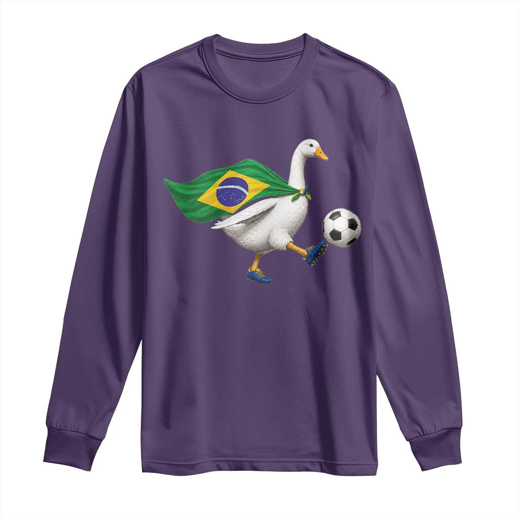 Brazil Soccer Goose Long Sleeve Shirt Brazilian Flag Patriotic Football Fan Graphic TS10 Purple Print Your Wear