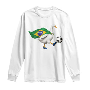 Brazil Soccer Goose Long Sleeve Shirt Brazilian Flag Patriotic Football Fan Graphic TS10 White Print Your Wear