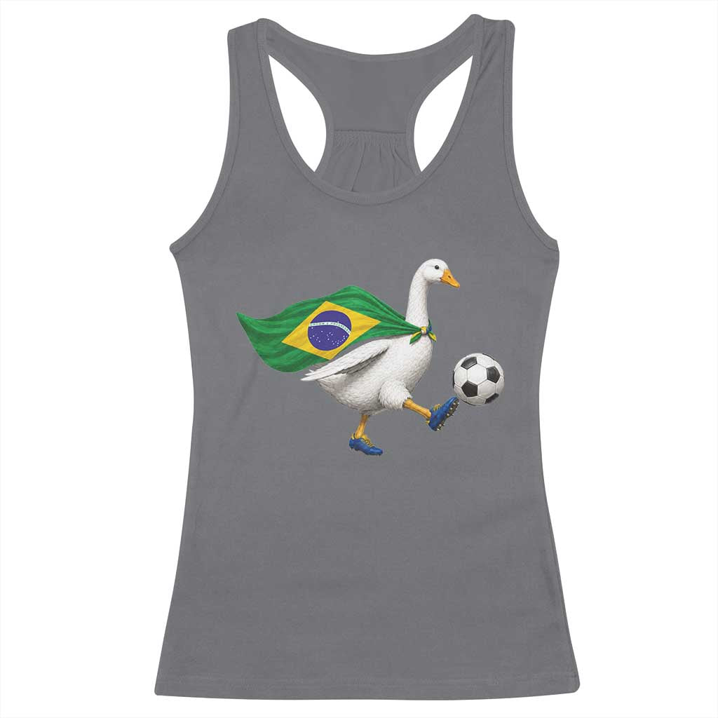 Brazil Soccer Goose Racerback Tank Top Brazilian Flag Patriotic Football Fan Graphic TS10 Charcoal Print Your Wear