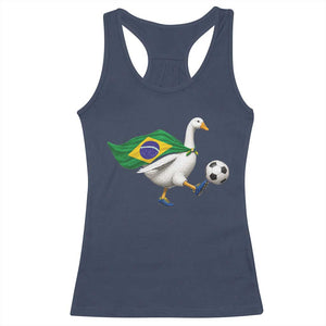 Brazil Soccer Goose Racerback Tank Top Brazilian Flag Patriotic Football Fan Graphic TS10 Navy Print Your Wear