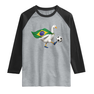 Brazil Soccer Goose Raglan Shirt Brazilian Flag Patriotic Football Fan Graphic TS10 XS Heather Gray Black Print Your Wear