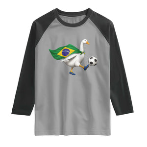 Brazil Soccer Goose Raglan Shirt Brazilian Flag Patriotic Football Fan Graphic TS10 Sport Gray Black Print Your Wear