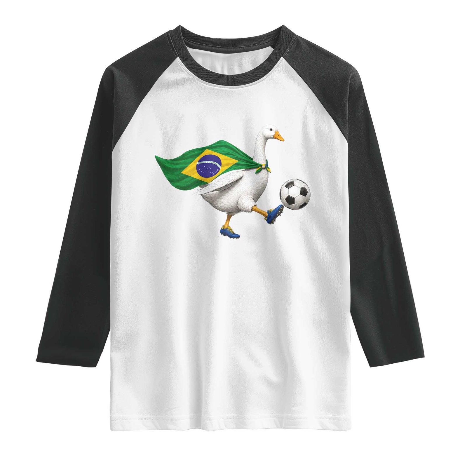 Brazil Soccer Goose Raglan Shirt Brazilian Flag Patriotic Football Fan Graphic TS10 White Black Print Your Wear