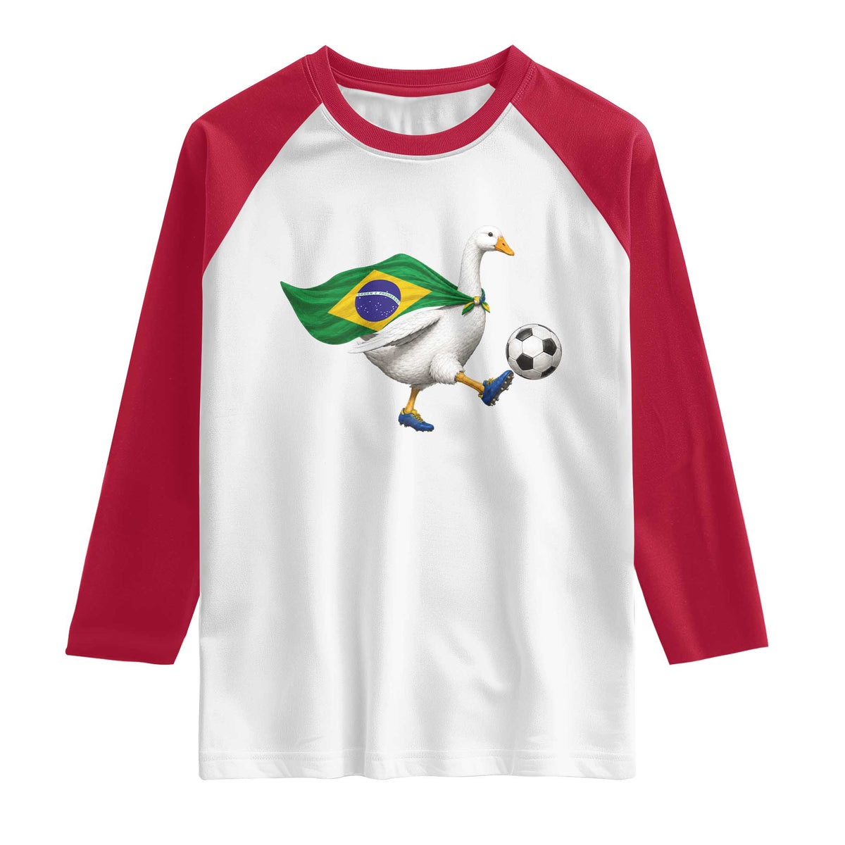 Brazil Soccer Goose Raglan Shirt Brazilian Flag Patriotic Football Fan Graphic TS10 White Red Print Your Wear