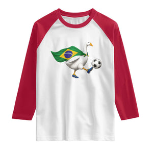 Brazil Soccer Goose Raglan Shirt Brazilian Flag Patriotic Football Fan Graphic TS10 White Red Print Your Wear